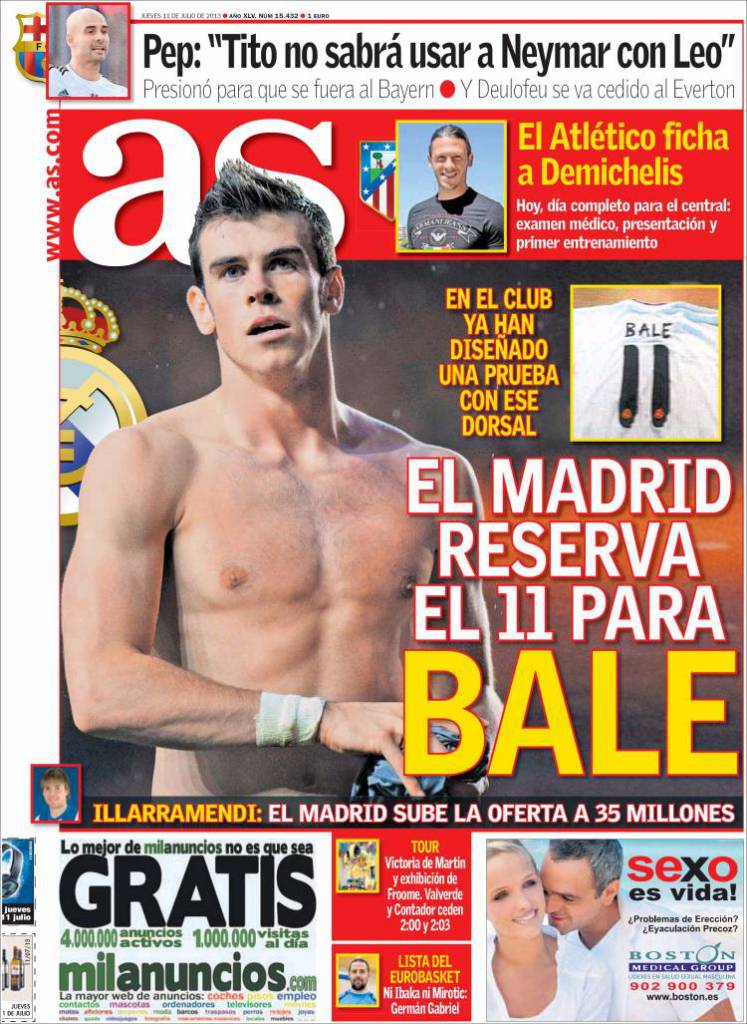 As: Il Real Madrid riserva l’11 per Bale