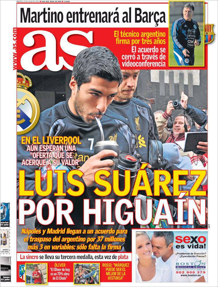 As: Luis Suarez per Higuain
