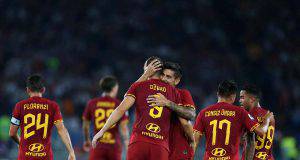 Roma esultanza Dzeko Pellegrini Under Florenzi