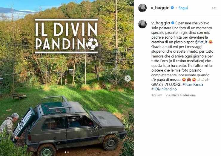 Roberto Baggio mostra su Instagram la sua Panda: il confronto con Cristiano Ronaldo