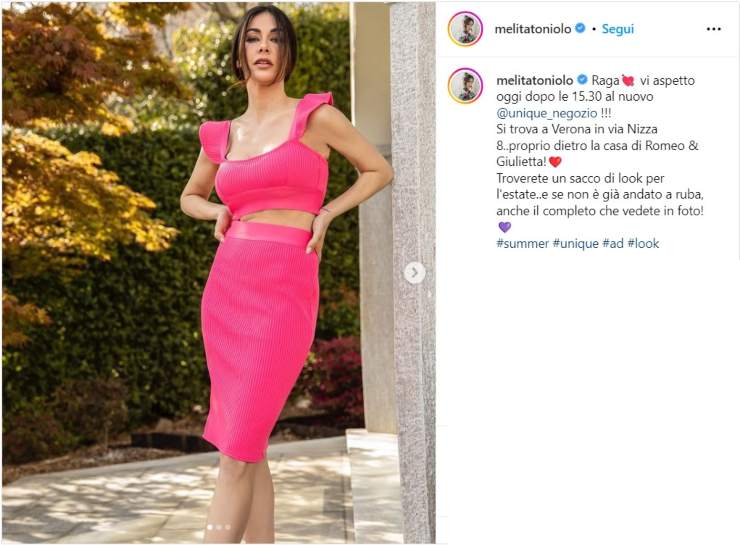 Melita Toniolo infiamma Instagram