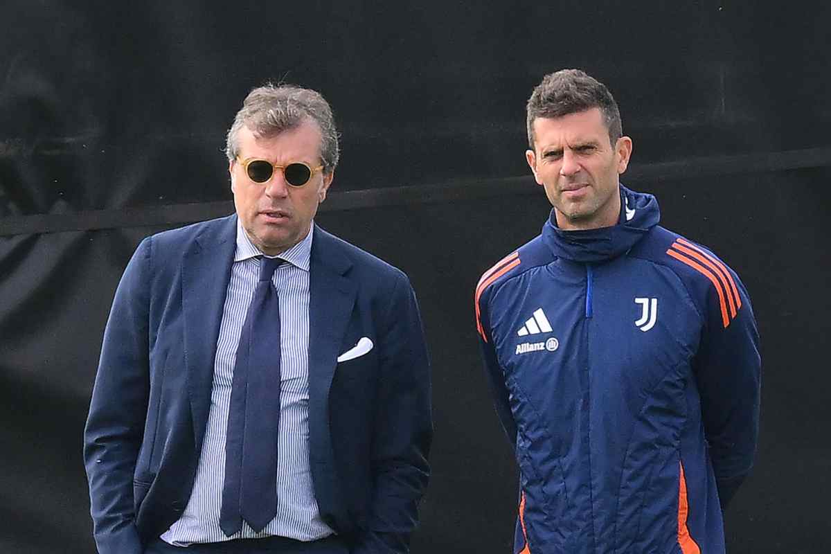Giuntoli e Motta assistono all'allenamento della Juventus