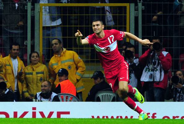Turkey's Burak Yilmaz celebrates after a